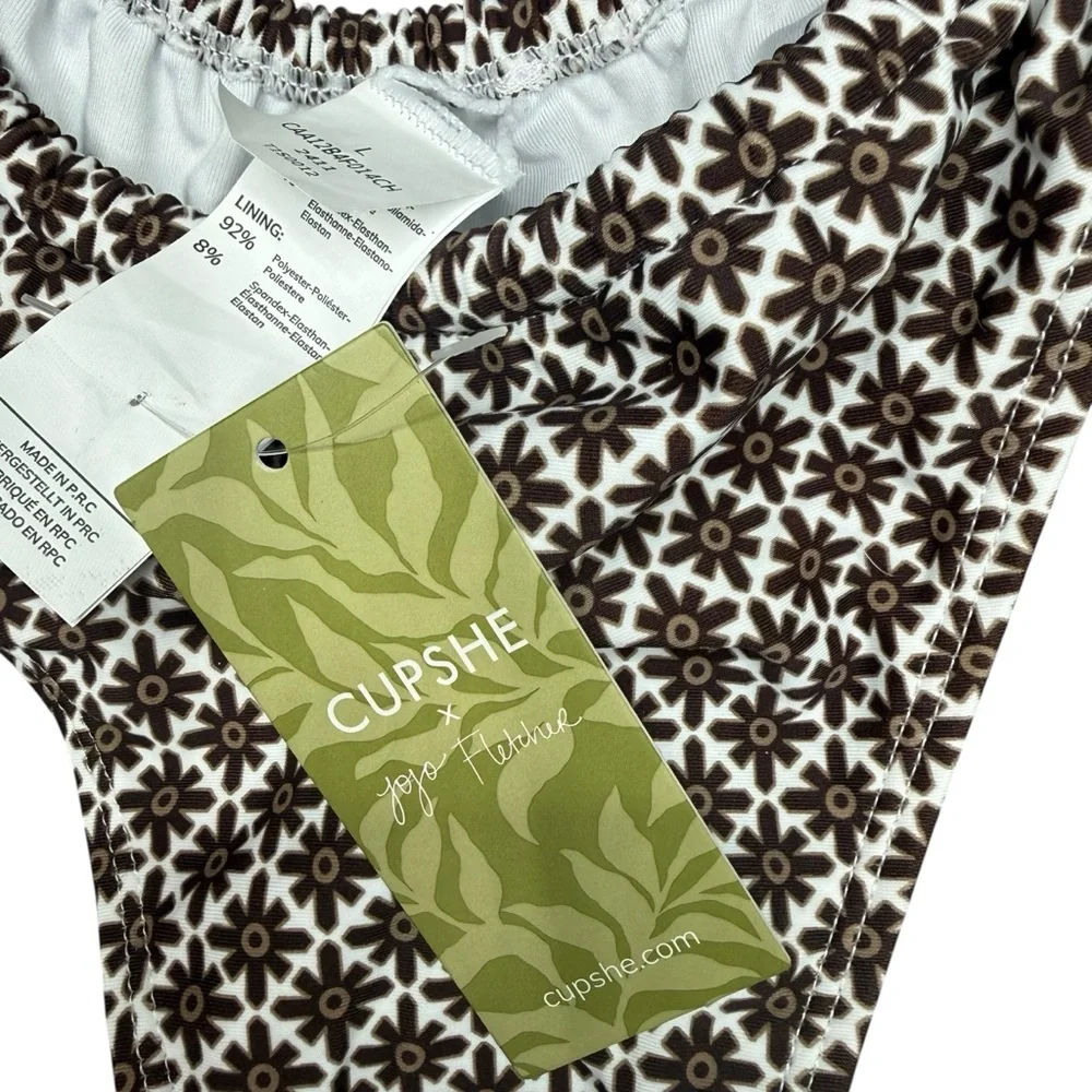 Cupshe x JOJO Fletcher Geometric Brown and White Swimwear Size Large Bottoms‎